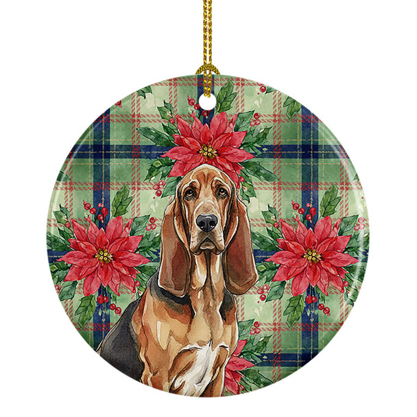Liver and Tan Bloodhound Christmas Poinsettias Ceramic Christmas Ornament product image at NuMercy