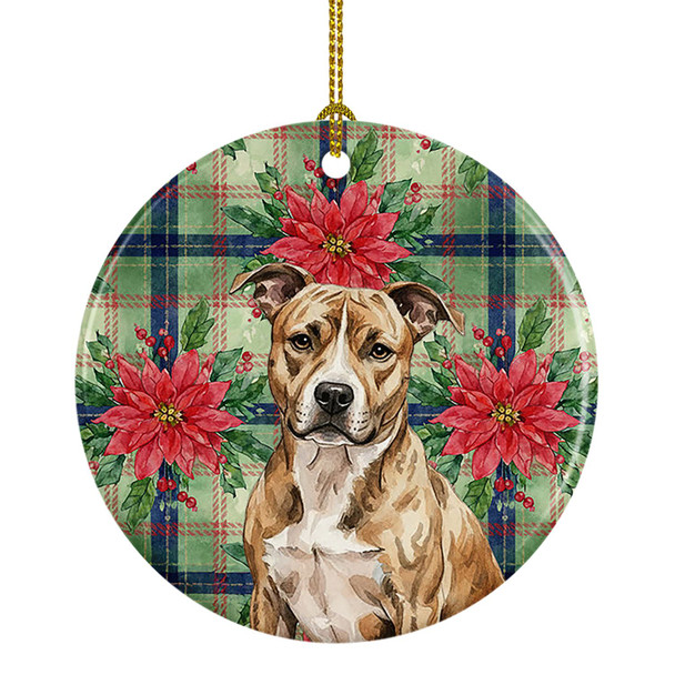 Brindle American Staffordshire Terrier Christmas Poinsettias Ceramic Christmas Ornament product image at NuMercy