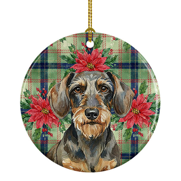 Wirehaired Wild Boar Dachshund Christmas Poinsettias Ceramic Christmas Ornament product image at NuMercy