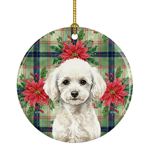 Toy White Poodle Christmas Poinsettias Ceramic Christmas Ornament product image at NuMercy
