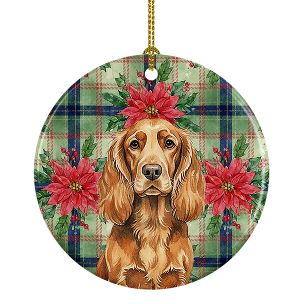 Sussex Spaniel Christmas Poinsettias Ceramic Christmas Ornament product image at NuMercy
