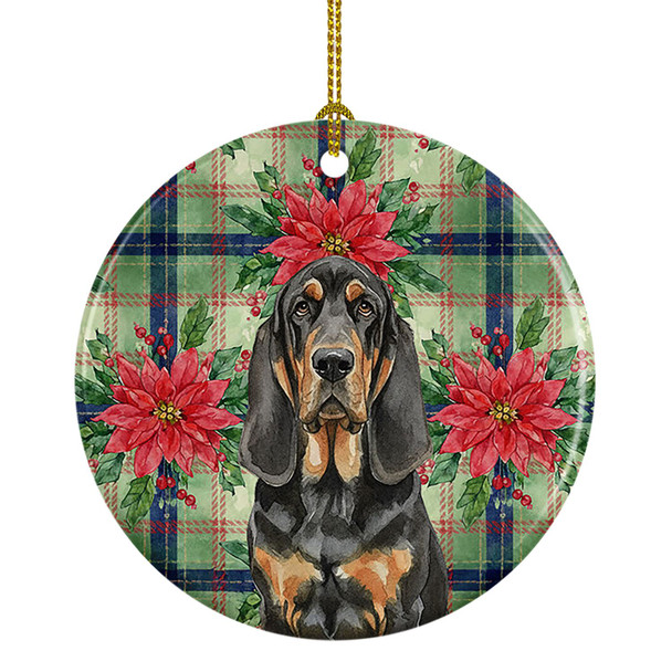 Black and Tan Bloodhound Christmas Poinsettias Ceramic Christmas Ornament product image at NuMercy