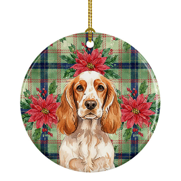 Orange Roan English Cocker Spaniel Christmas Poinsettias Ceramic Christmas Ornament product image at NuMercy