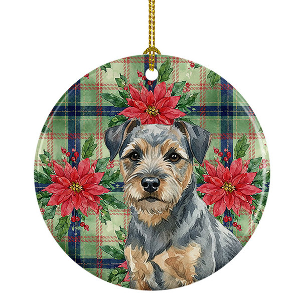 Blue and Tan Border Terrier Christmas Poinsettias Ceramic Christmas Ornament product image at NuMercy