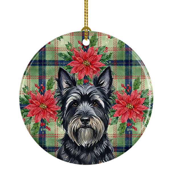 Black Skye Terrier Christmas Poinsettias Ceramic Christmas Ornament product image at NuMercy