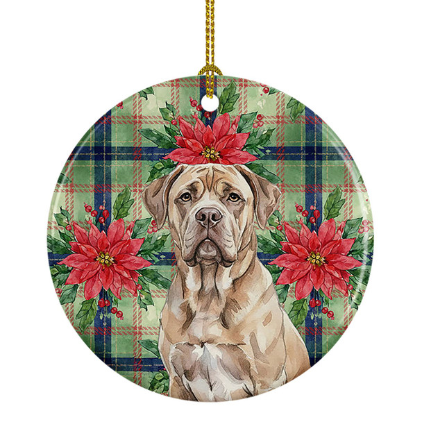 Isabella Dogue de Bordeaux Christmas Poinsettias Ceramic Christmas Ornament product image at NuMercy