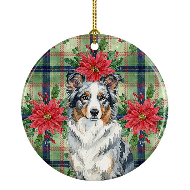 Blue Merle Border Collie Christmas Poinsettias Ceramic Christmas Ornament product image at NuMercy