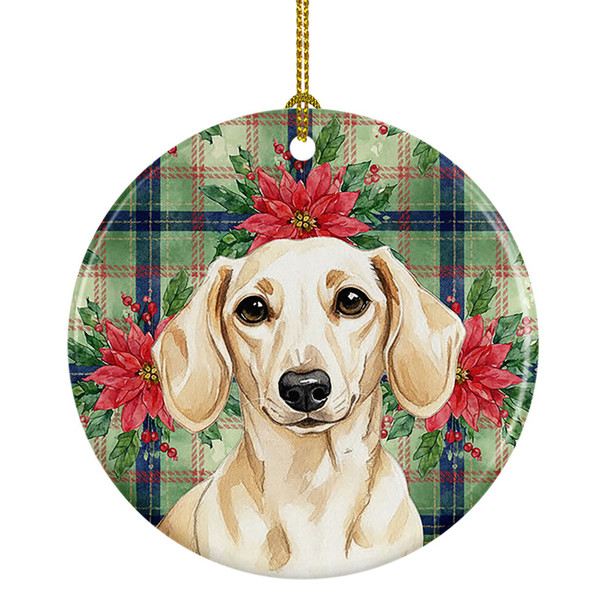 Cream Dachshund Christmas Poinsettias Ceramic Christmas Ornament product image at NuMercy