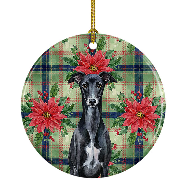 Black Whippet Christmas Poinsettias Ceramic Christmas Ornament product image at NuMercy
