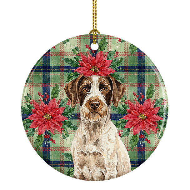 Liver and White German Wirehaired Pointer Christmas Poinsettias Ceramic Christmas Ornament product image at NuMercy