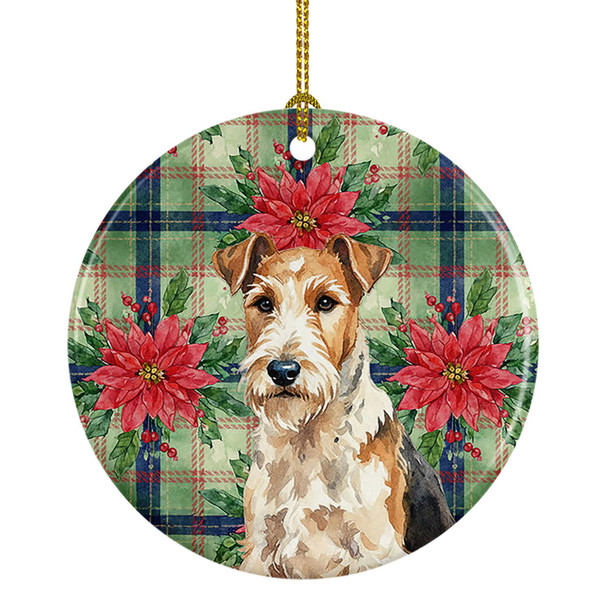 Wire Fox Terrier Christmas Poinsettias Ceramic Christmas Ornament product image at NuMercy