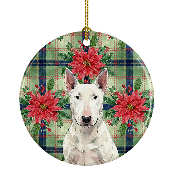 White Bull Terrier Christmas Poinsettias Ceramic Christmas Ornament product image at NuMercy