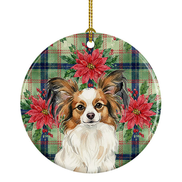 White with Sable Papillon Christmas Poinsettias Ceramic Christmas Ornament product image at NuMercy
