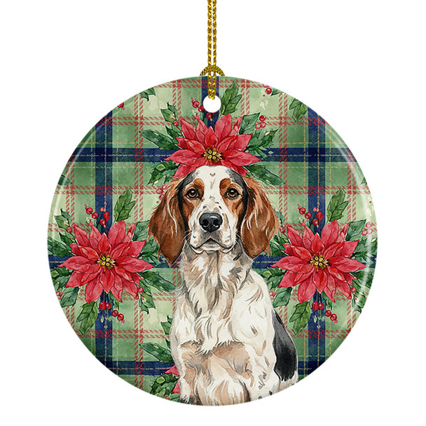Tricolor English Setter Christmas Poinsettias Ceramic Christmas Ornament product image at NuMercy