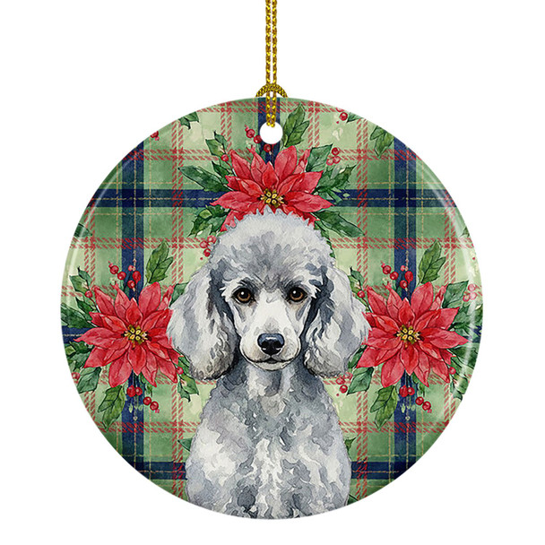 Standard Silver Poodle Christmas Poinsettias Ceramic Christmas Ornament product image at NuMercy