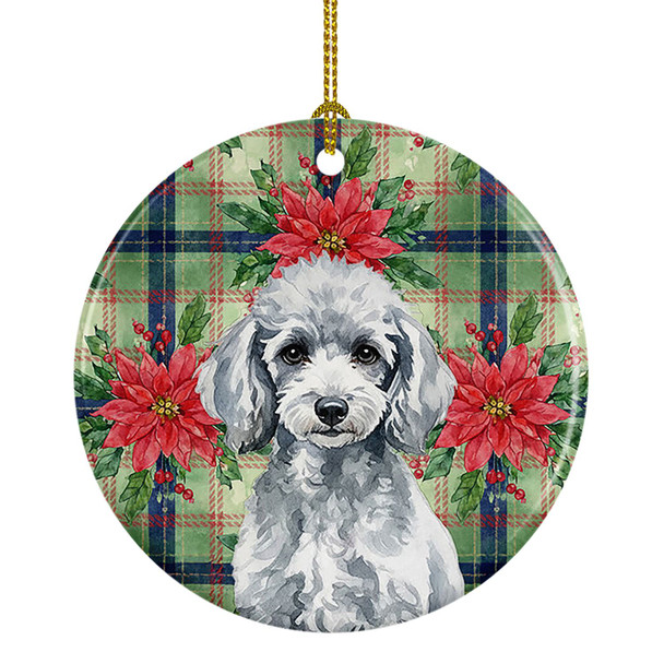 Miniature Silver Poodle Christmas Poinsettias Ceramic Christmas Ornament product image at NuMercy