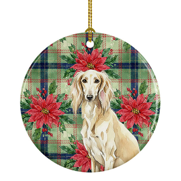 Cream Saluki Christmas Poinsettias Ceramic Christmas Ornament product image at NuMercy