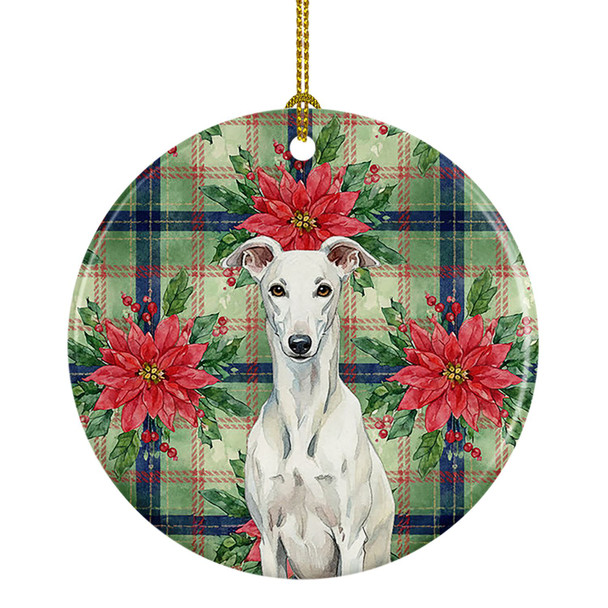 White Greyhound Christmas Poinsettias Ceramic Christmas Ornament product image at NuMercy