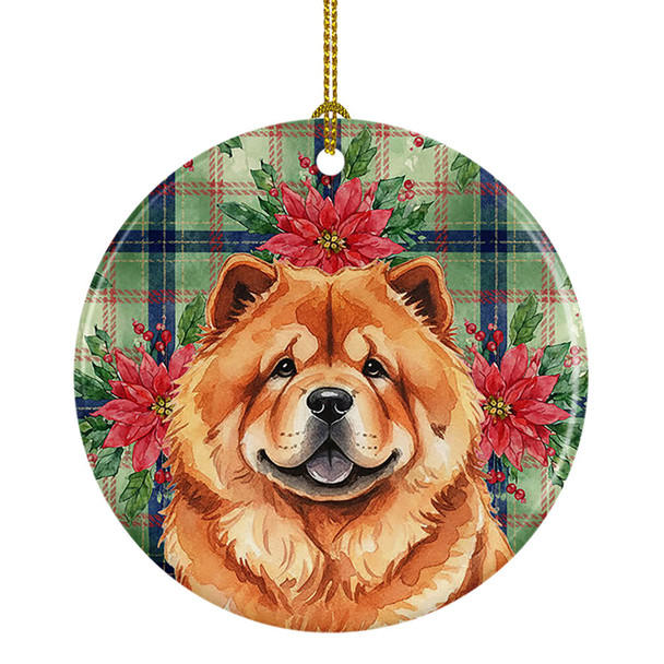 Red Chow Chow Christmas Poinsettias Ceramic Christmas Ornament product image at NuMercy