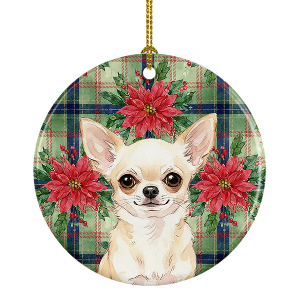 Cream Chihuahua Christmas Poinsettias Ceramic Christmas Ornament product image at NuMercy