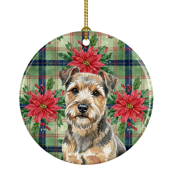 Grizzle and Tan Norfolk Terrier Christmas Poinsettias Ceramic Christmas Ornament product image at NuMercy