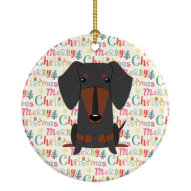 Merry Christmas Dachshund Black Tan Ceramic Ornament product image at NuMercy