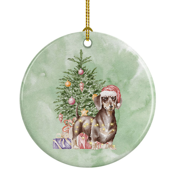Dachshund Chocolate Tan Christmas Presents and Tree Ceramic Ornament product image at NuMercy