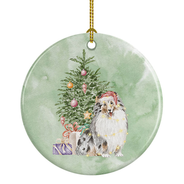 Sheltie Merle Christmas Presents and Tree Ceramic Ornament product image at NuMercy