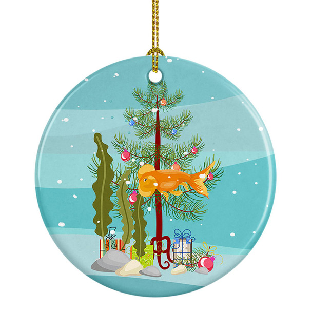 Bubble Eyed Goldfish Merry Christmas Ceramic Ornament product image at NuMercy