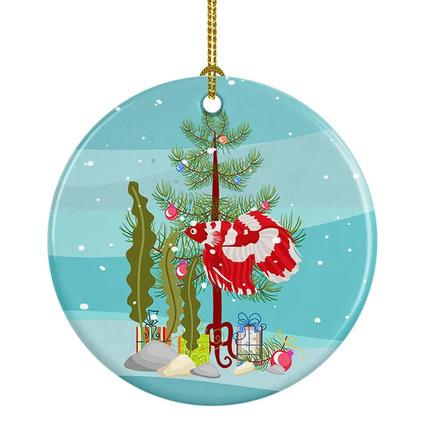 Veil Tail Betta Merry Christmas Ceramic Ornament product image at NuMercy