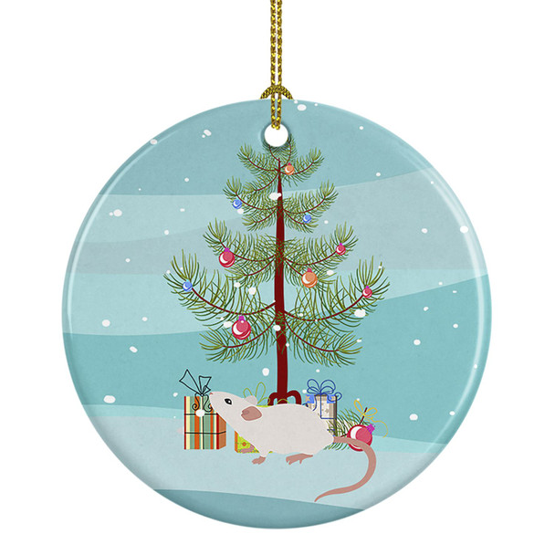 White Domestic Mouse Merry Christmas Ceramic Ornament product image at NuMercy