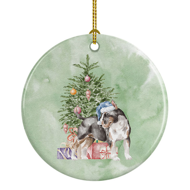 Bull Terrier Tricolor Christmas Presents and Tree Ceramic Ornament product image at NuMercy