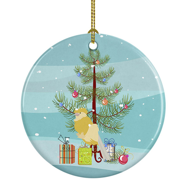 French Curly Canary Merry Christmas Ceramic Ornament product image at NuMercy