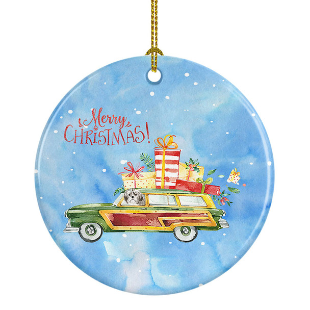 Merry Christmas Shih Tzu Puppy Cut Ceramic Ornament product image at NuMercy