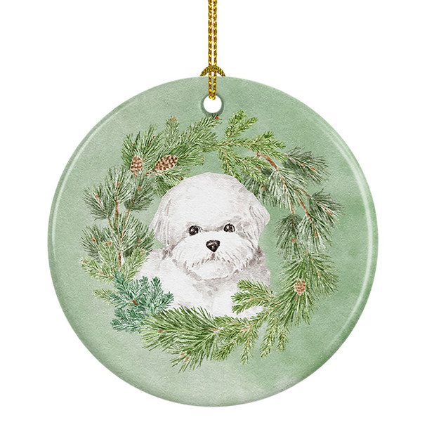 Bichon Frise Christmas Wreath Ceramic Ornament product image at NuMercy