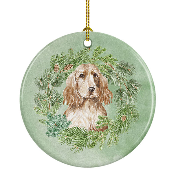 Cocker Spaniel Golden Christmas Wreath Ceramic Ornament product image at NuMercy