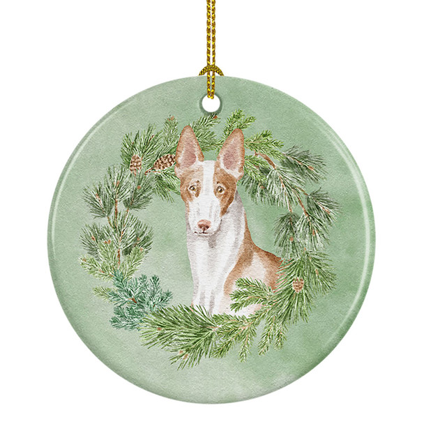 Ibizan Hound Sitting Tall Christmas Wreath Ceramic Ornament product image at NuMercy