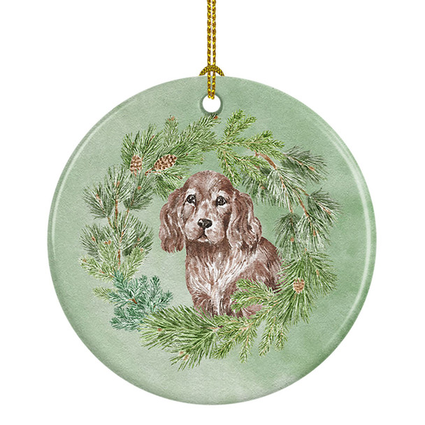 Cocker Spaniel Puppy Liver Christmas Wreath Ceramic Ornament product image at NuMercy