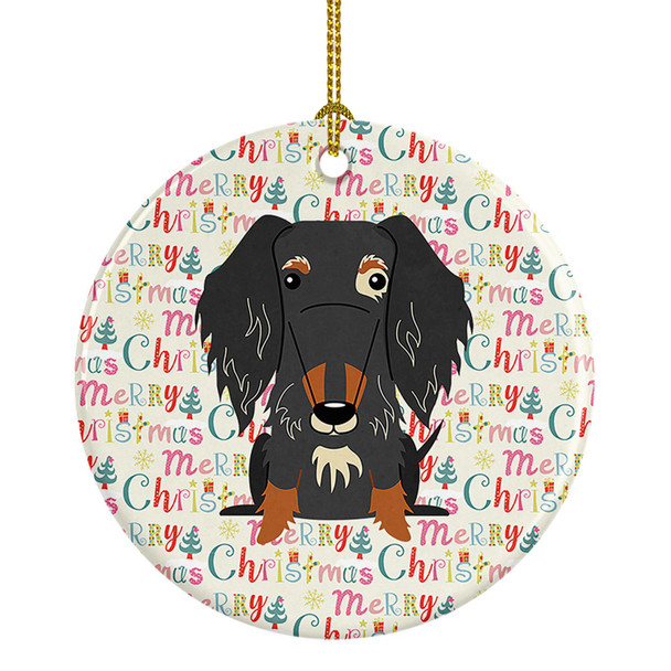 Merry Christmas Wire Haired Dachshund Dapple Ceramic Ornament product image at NuMercy