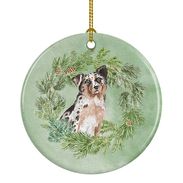Australian Shepherd Blue Merle Shorthaired Christmas Wreath Ceramic Ornament product image at NuMercy