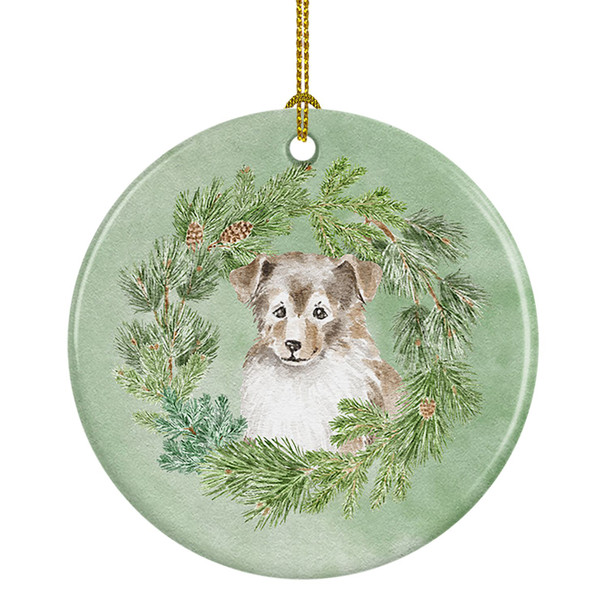 Sheltie/Shetland Sheepdog Puppy Sable Smile Christmas Wreath Ceramic Ornament product image at NuMercy