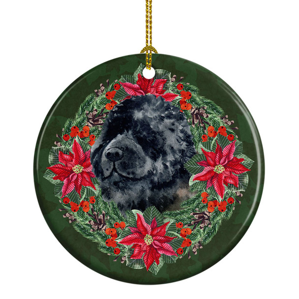 Newfoundland Poinsettia Wreath Ceramic Christmas Ornament product image at NuMercy