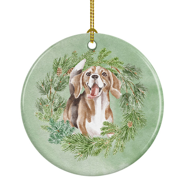 Beagle Smiling Christmas Wreath Ceramic Ornament product image at NuMercy