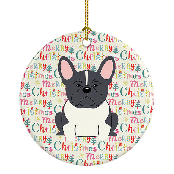 Merry Christmas French Bulldog Black White Ceramic Ornament product image at NuMercy
