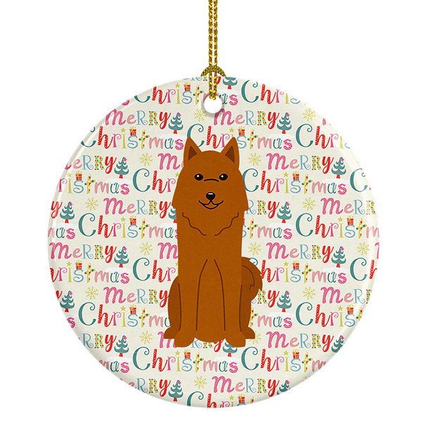Merry Christmas Karelian Bear Dog Ceramic Ornament product image at NuMercy