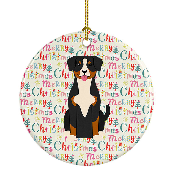 Merry Christmas Entlebucher Ceramic Ornament product image at NuMercy