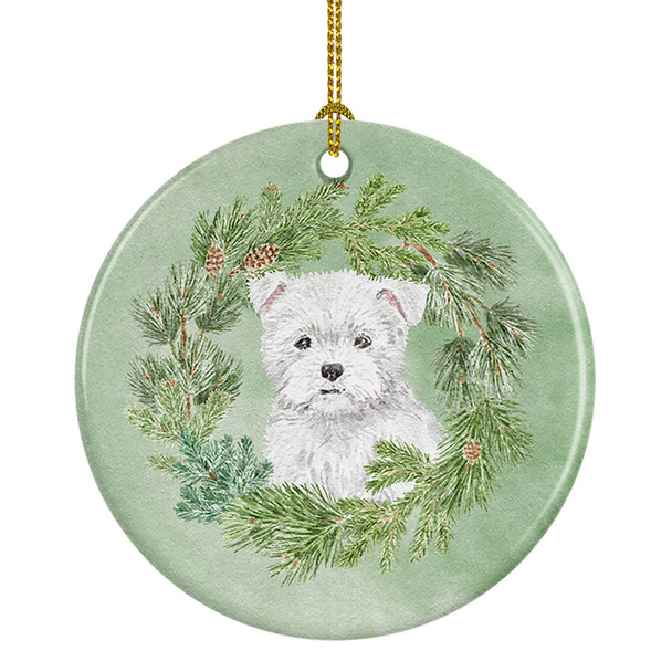 West Highland White Terrier Puppy Christmas Wreath Ceramic Ornament product image at NuMercy