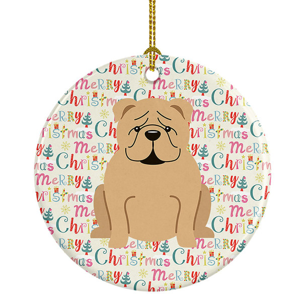 Merry Christmas English Bulldog Fawn Ceramic Ornament product image at NuMercy