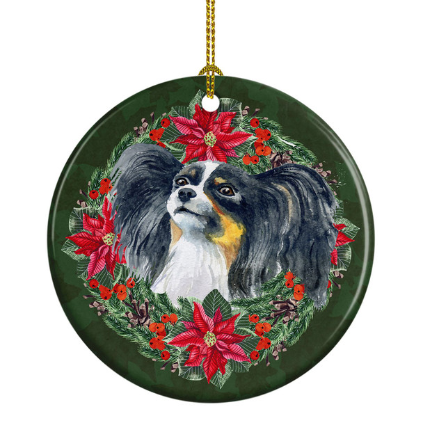 Papillon Poinsettia Wreath Ceramic Christmas Ornament product image at NuMercy