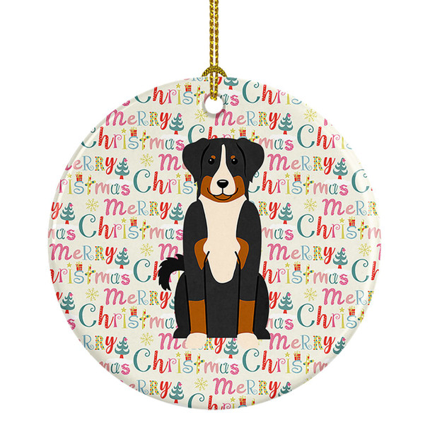 Merry Christmas Appenzeller Sennenhund Ceramic Ornament product image at NuMercy